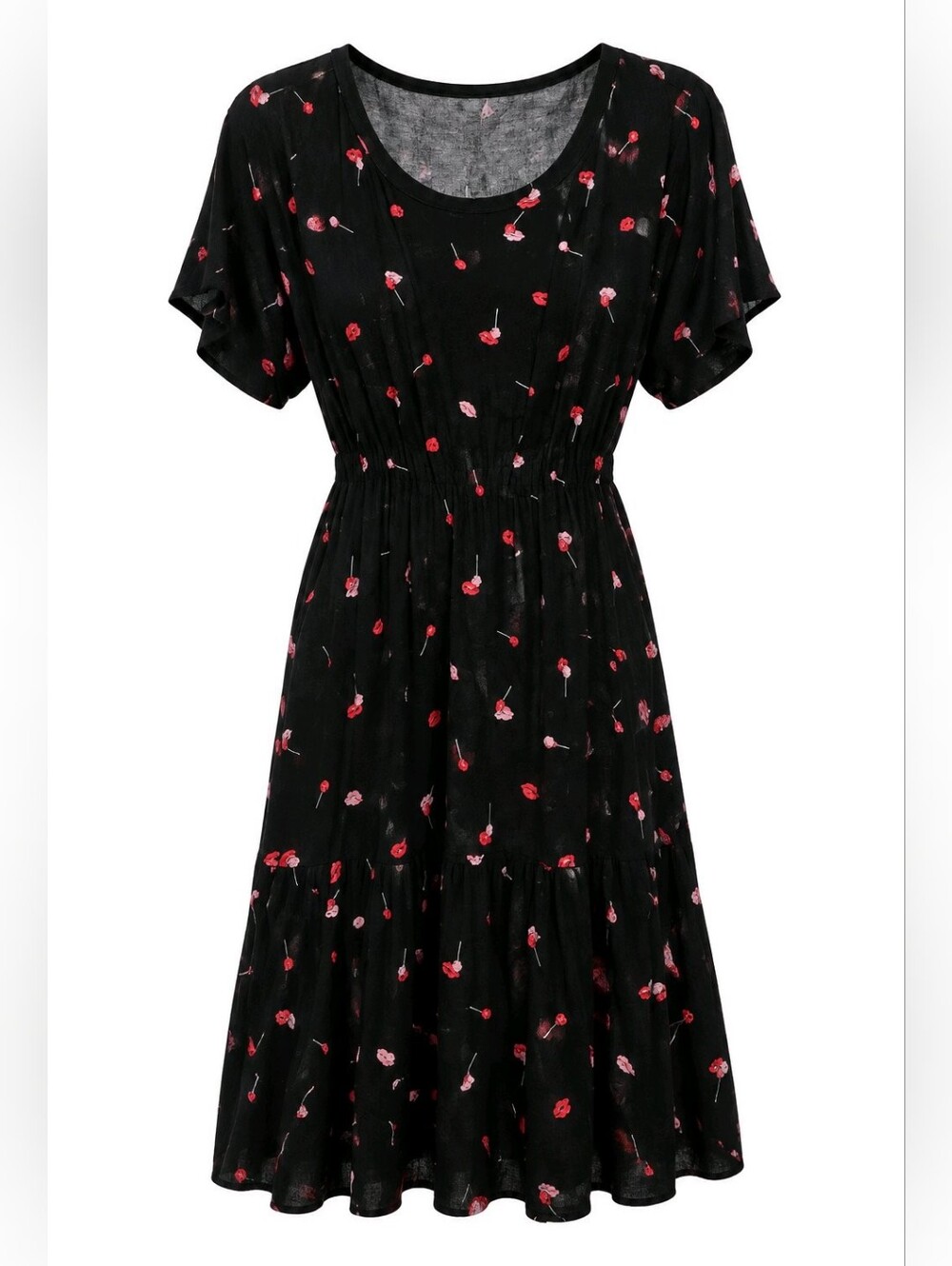 129 torrid 1 1X Black Midi Dress with Red Lips And Suckers
